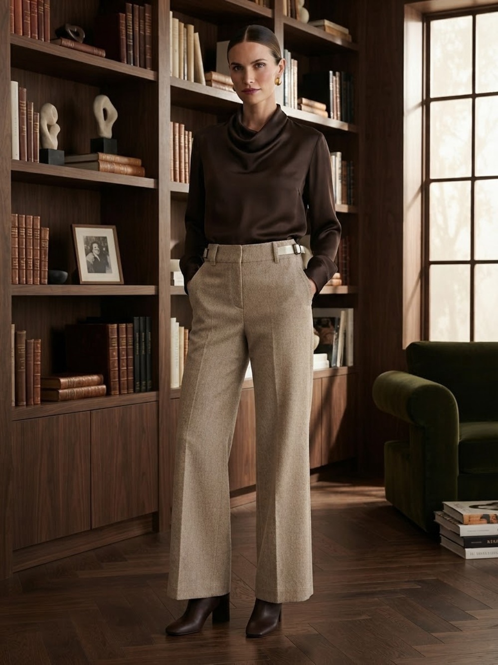 Ann Taylor Wide-Leg Wool-Blend Pants in Light Taupe